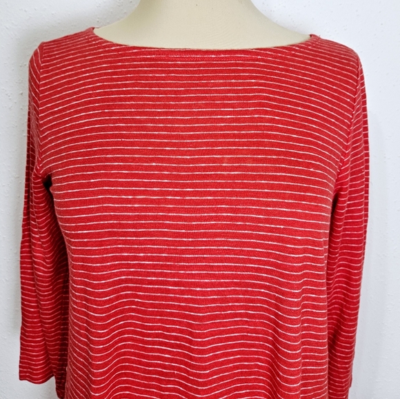 Eileen Fisher 3/4 Sleeve Organic Linen Tunic in Red Mini Stripe Size Small - Picture 3 of 8